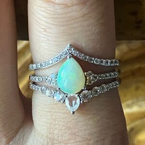 Natural Ethiopian Opal Sterling Silver Ring Set Size 9